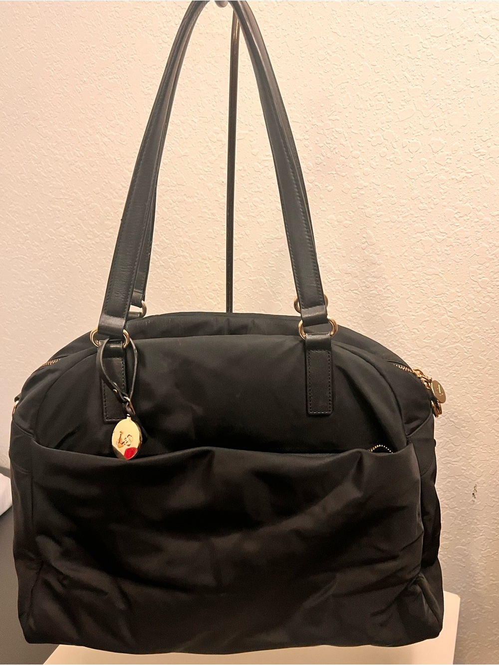 Lo and Sons OG2 Black Tote with Gold Hardware, Lavender Interior